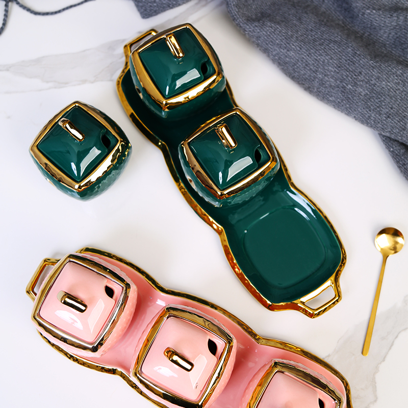 Unique Design Hot Sale Retro luxury ceramic jar spices with spoon square