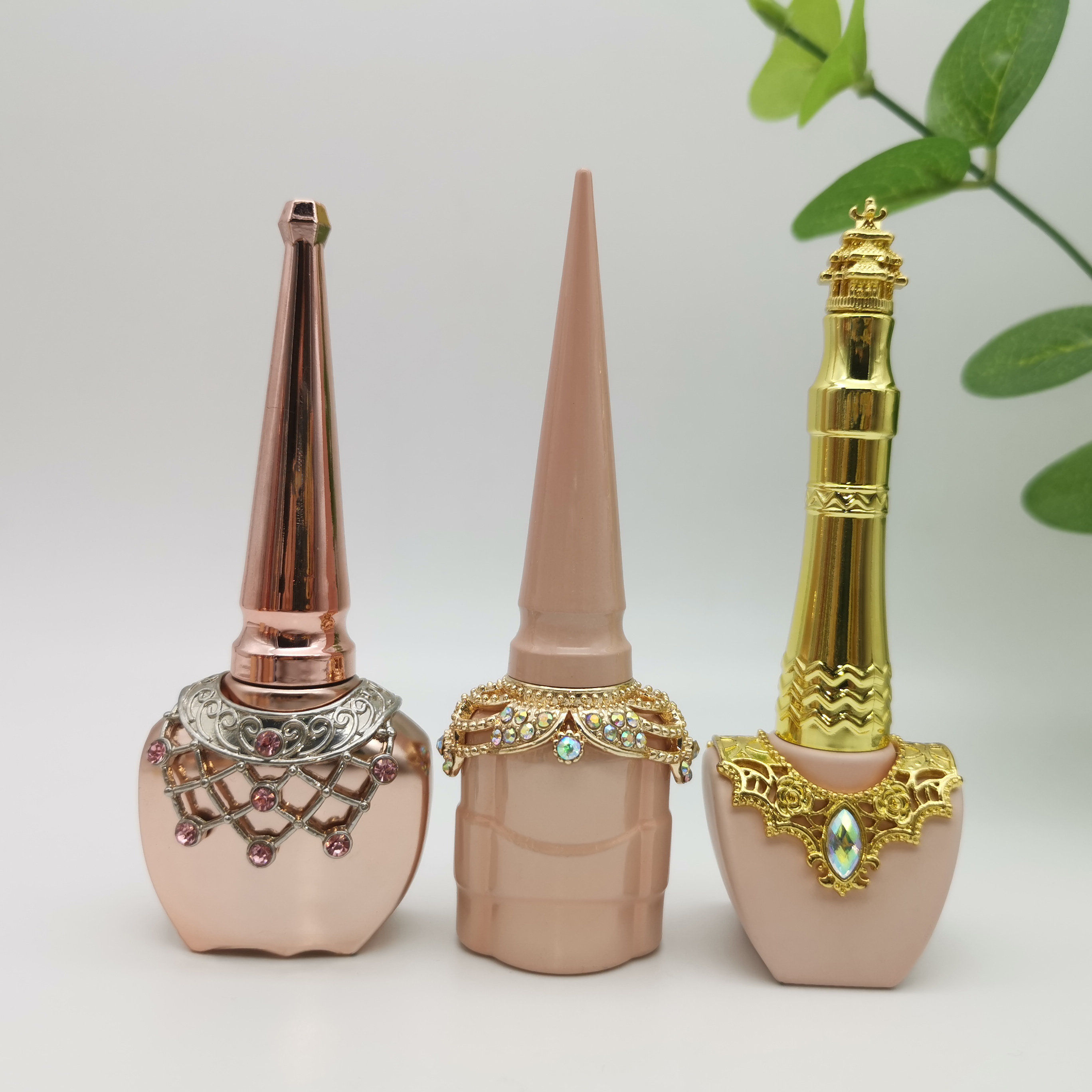 Unique Design your own nail gel empty glass polish rhinestone bottles rhinestone