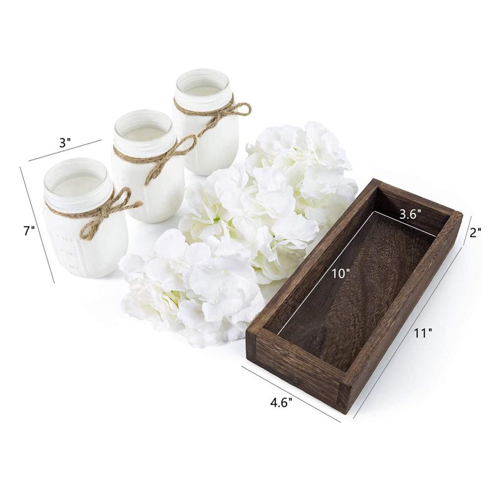 Unique Designed Kitchen Table Decor for Dinner Room Tableware Jars 3 Mason Jars Wooden Tray