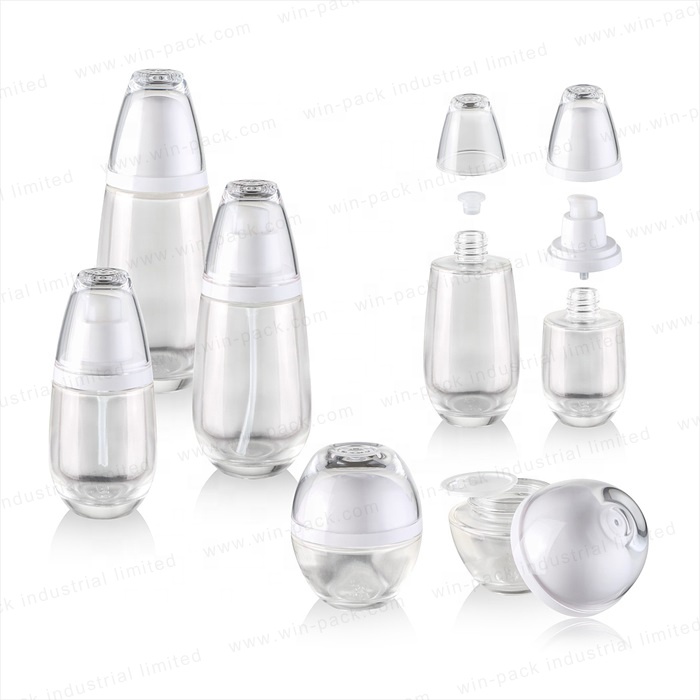 Unique Drop Shape Wholesale white Lid 40ml 60ml Small Empty Cosmetic Packaging Pump solid white Glass Bottle for Lotion