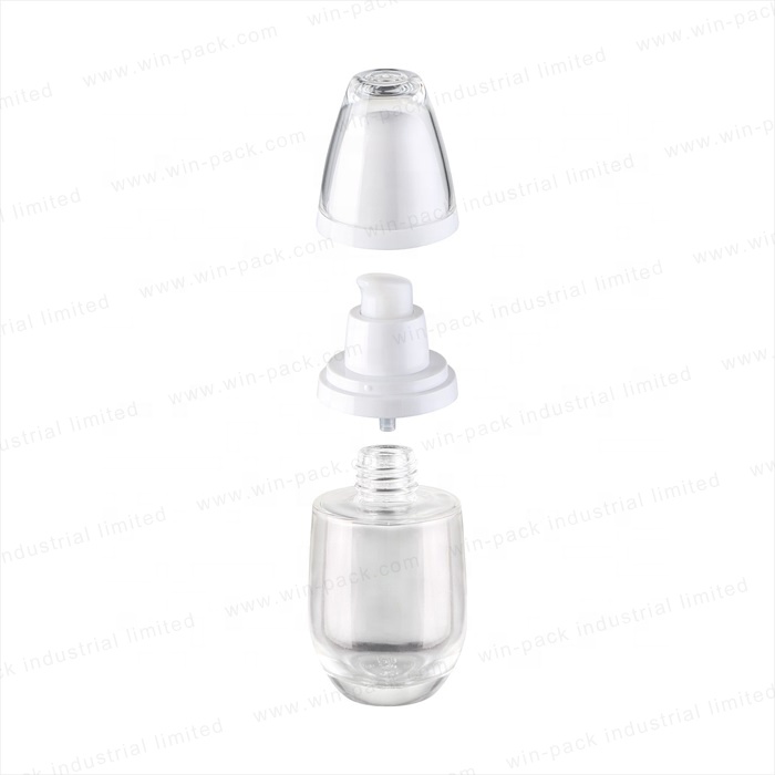 Unique Drop Shape Wholesale white Lid 40ml 60ml Small Empty Cosmetic Packaging Pump solid white Glass Bottle for Lotion