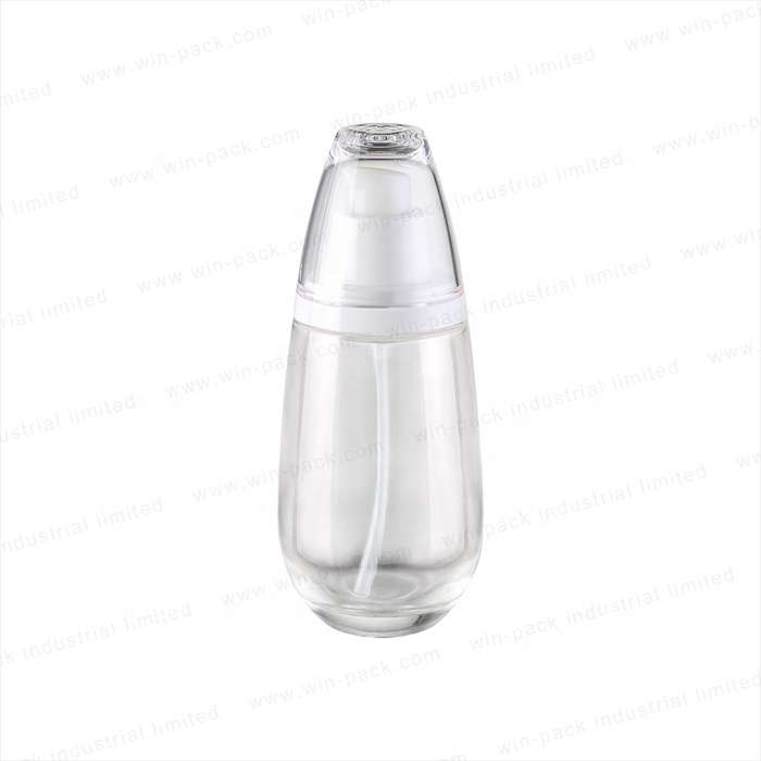 Unique Drop Shape Wholesale white Lid 40ml 60ml Small Empty Cosmetic Packaging Pump solid white Glass Bottle for Lotion