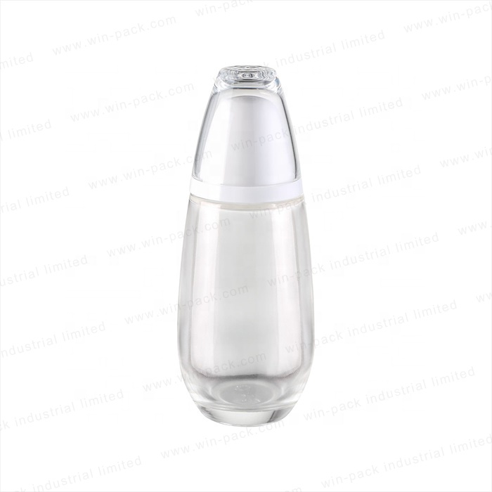 Unique Drop Shape Wholesale white Lid 40ml 60ml Small Empty Cosmetic Packaging Pump solid white Glass Bottle for Lotion