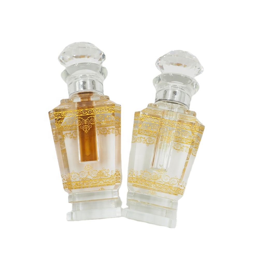 Unique Empty 3 ml Attar Oil Crystal Perfume Bottle With Golden Sand Blasting Logo