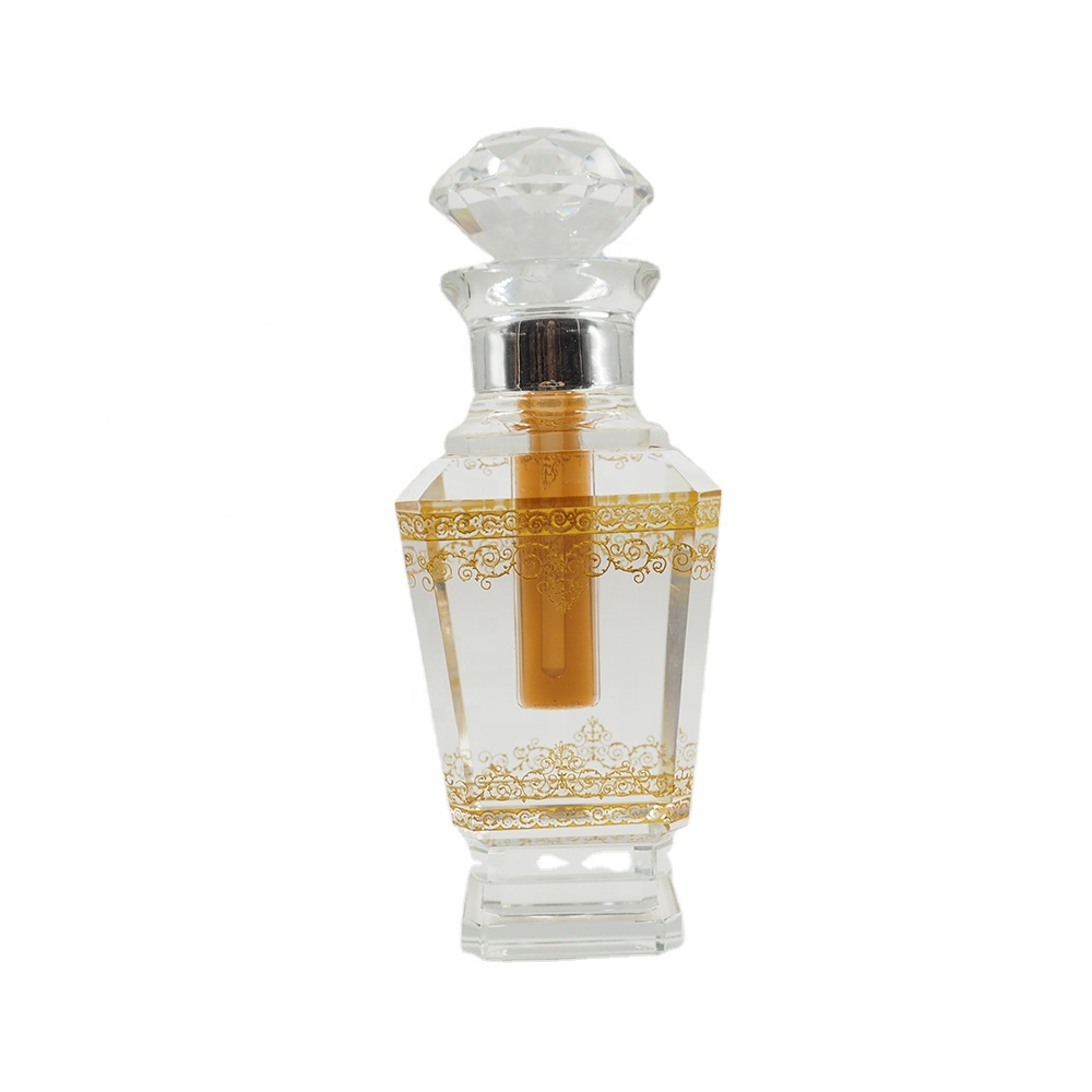 Unique Empty 3 ml Attar Oil Crystal Perfume Bottle With Golden Sand Blasting Logo