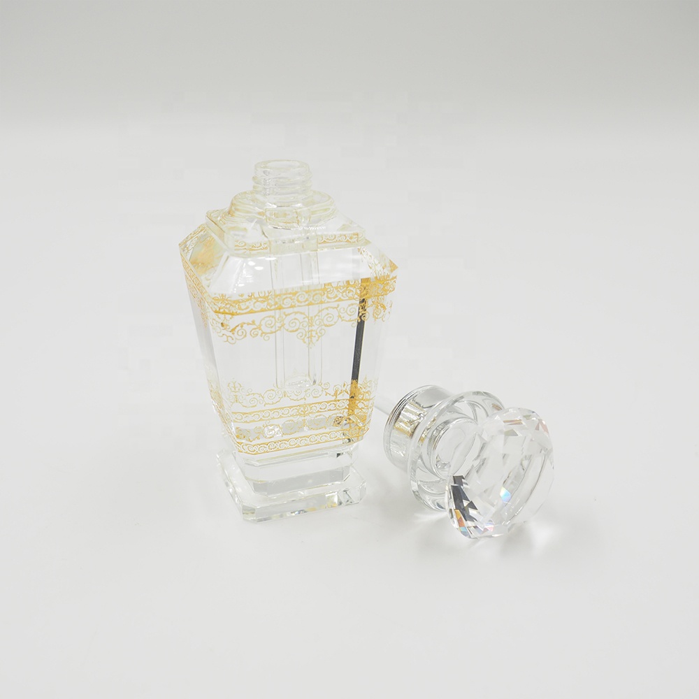 Unique Empty 3 ml Attar Oil Crystal Perfume Bottle With Golden Sand Blasting Logo