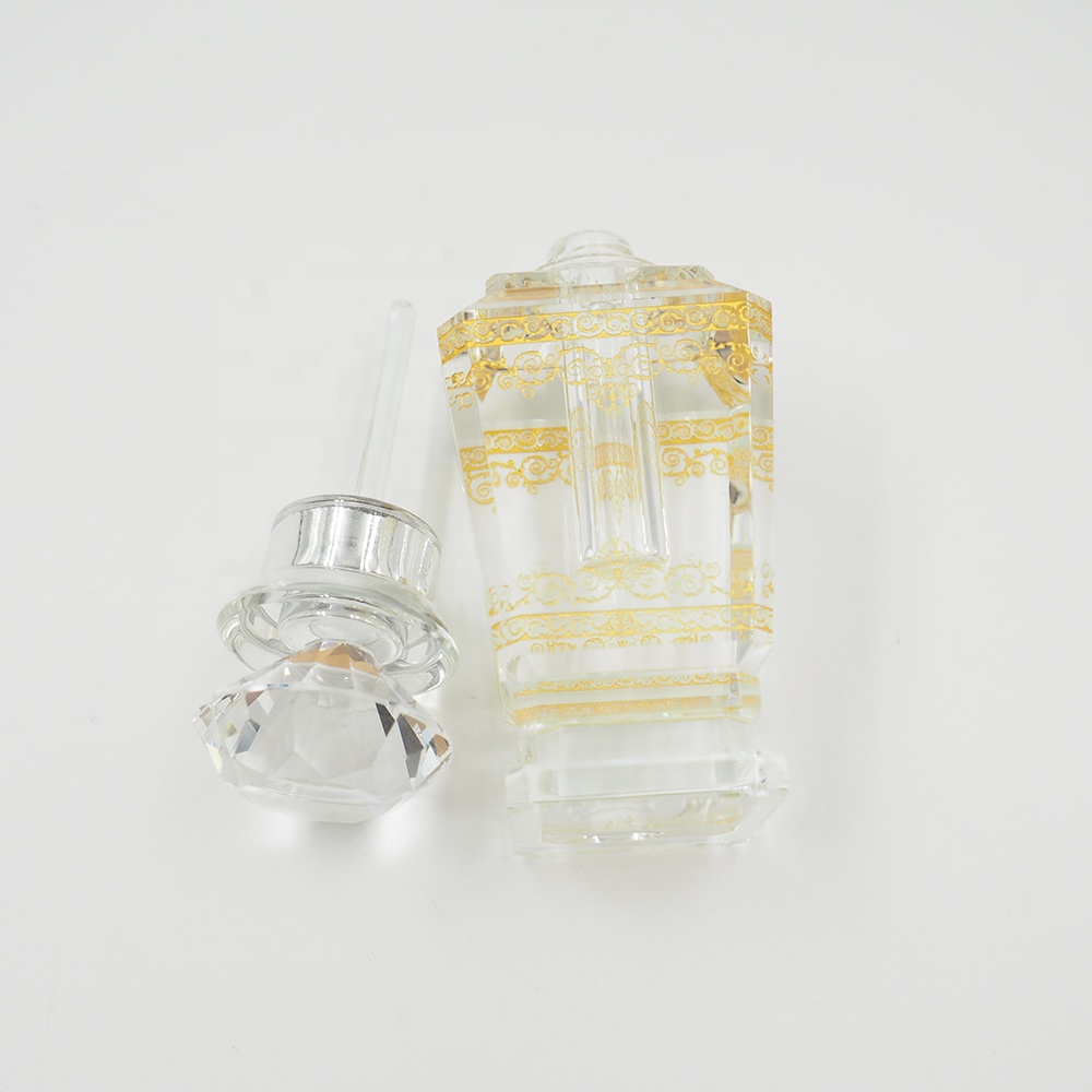 Unique Empty 3 ml Attar Oil Crystal Perfume Bottle With Golden Sand Blasting Logo