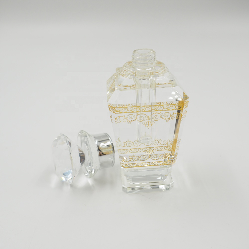 Unique Empty 3 ml Attar Oil Crystal Perfume Bottle With Golden Sand Blasting Logo