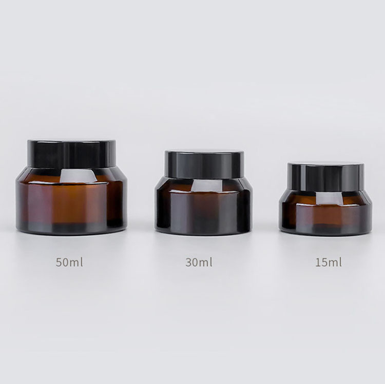 Unique Face cream packaging slant shoulder white glass cosmetic jar 50g with dark wood lid