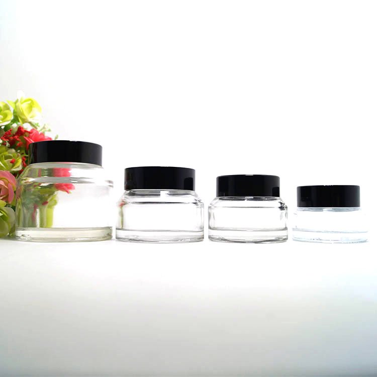 Unique Face cream packaging slant shoulder white glass cosmetic jar 50g with dark wood lid