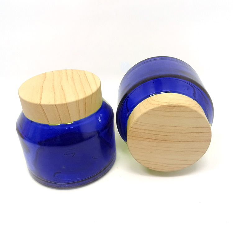 Unique Face cream packaging slant shoulder white glass cosmetic jar 50g with dark wood lid