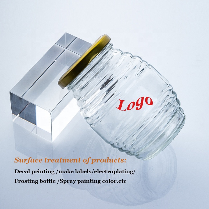 Unique Glass Storage Bottle With Thread Pattern Round 70ml 180ml 380ml 730ml Transparent Honey Jar