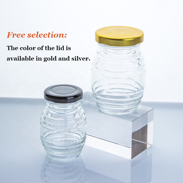 Unique Glass Storage Bottle With Thread Pattern Round 70ml 180ml 380ml 730ml Transparent Honey Jar