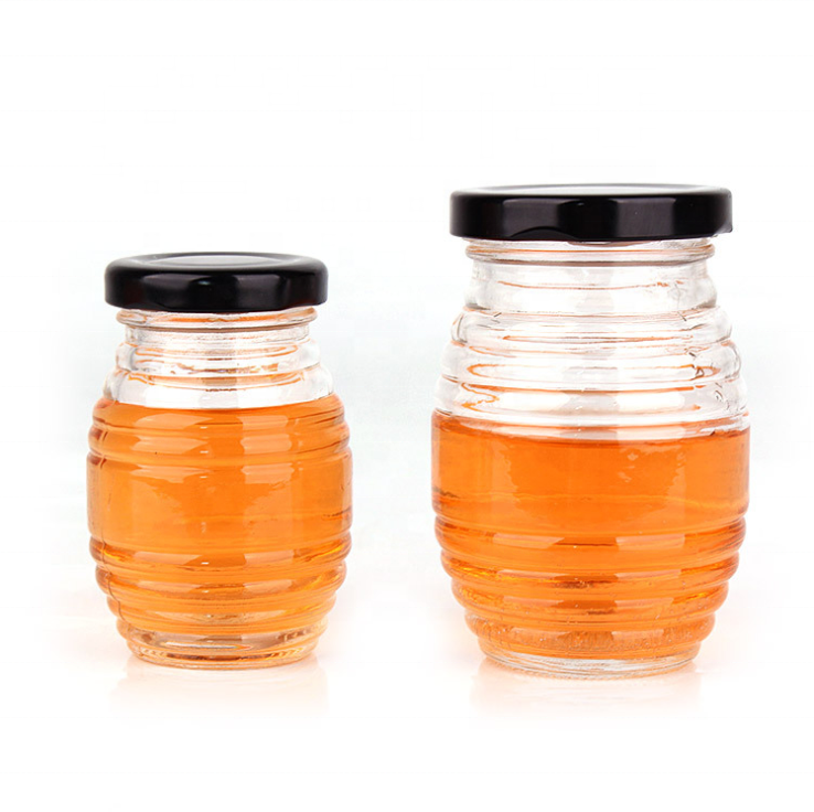 Unique Glass Storage Bottle With Thread Pattern Round 70ml 180ml 380ml 730ml Transparent Honey Jar