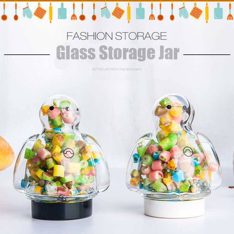 Unique Product Newly Issued Baymax Shaped High Borosilicate Glass Sealed Cans Glass Storage Jar
