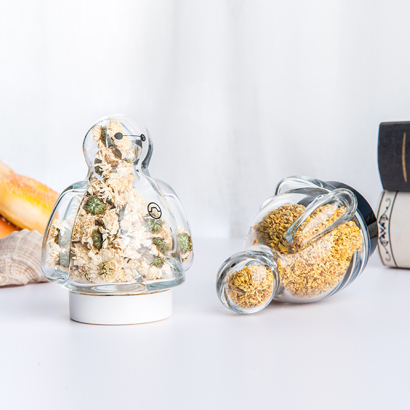 Unique Product Newly Issued Baymax Shaped High Borosilicate Glass Sealed Cans Glass Storage Jar