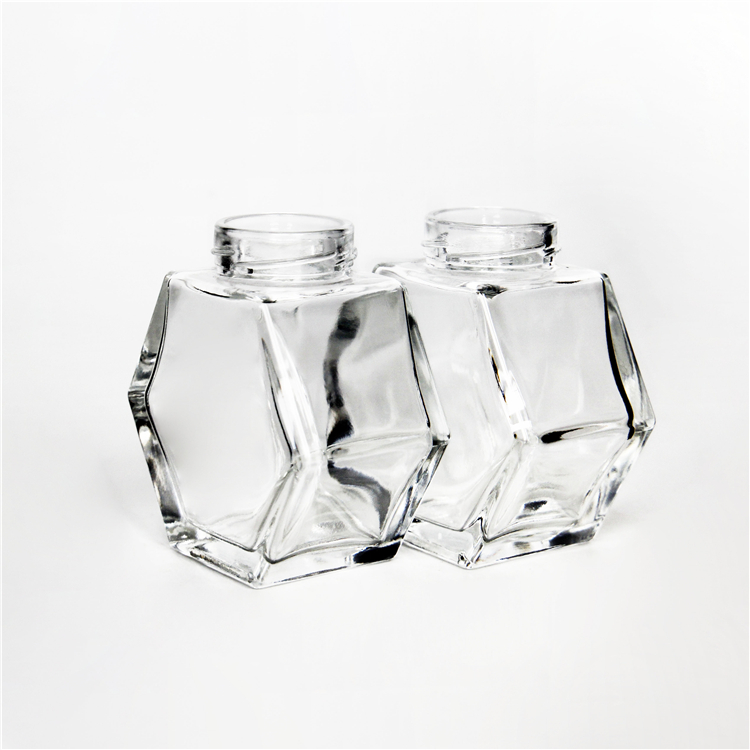 Unique Shape 100ml Hex Glass jar for honey jam jelly storage with metal cap
