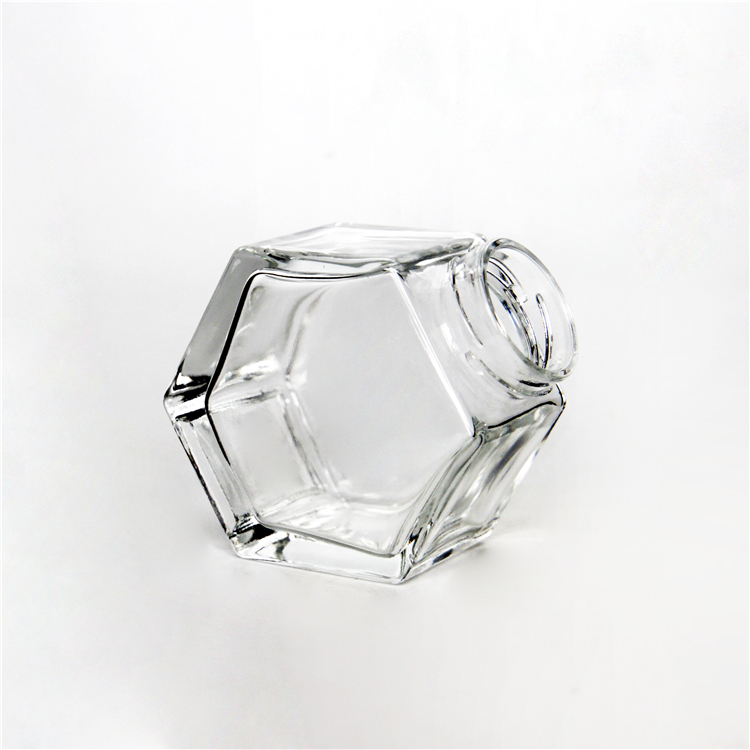 Unique Shape 100ml Hex Glass jar for honey jam jelly storage with metal cap