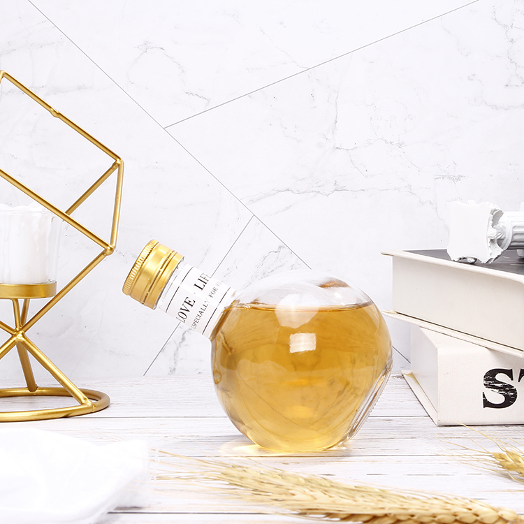 Unique Shape Liquor Bottle Beverage Juice Cider Glass Bottle With Metal Lid