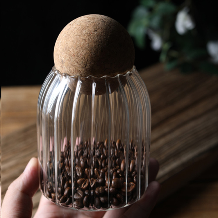 Unique Storage Round High Borosilicate Home Good Hand Blown Glass Jar with Cork Lid