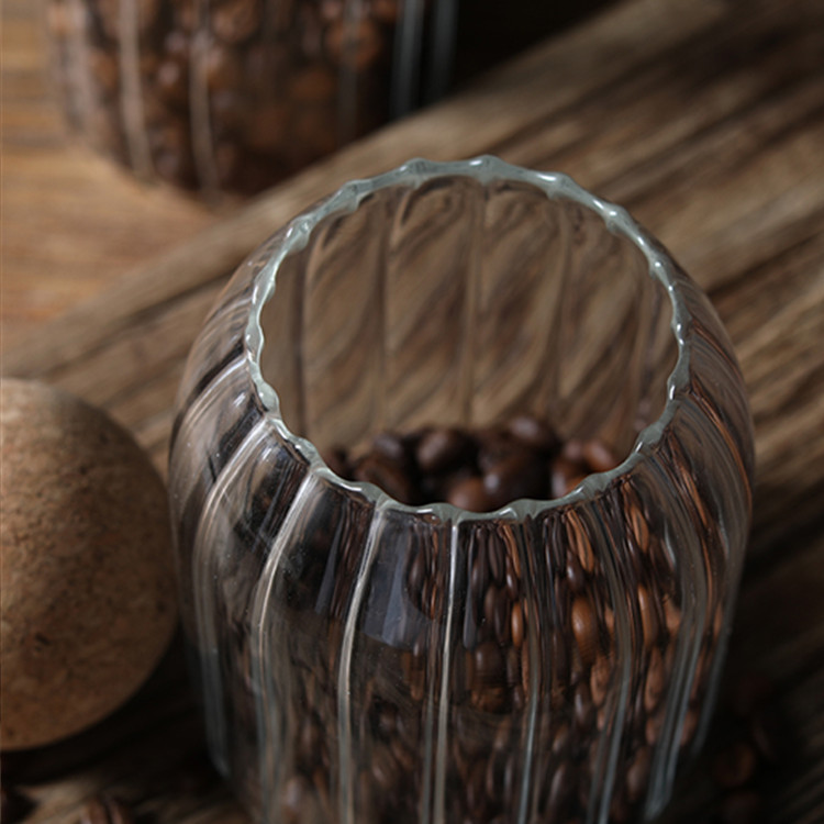 Unique Storage Round High Borosilicate Home Good Hand Blown Glass Jar with Cork Lid