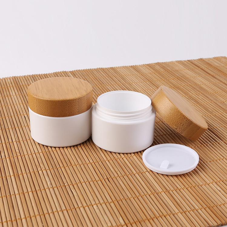Unique White / Bamboo Colored Cosmetic Packaging Acrylic Cream Jar
