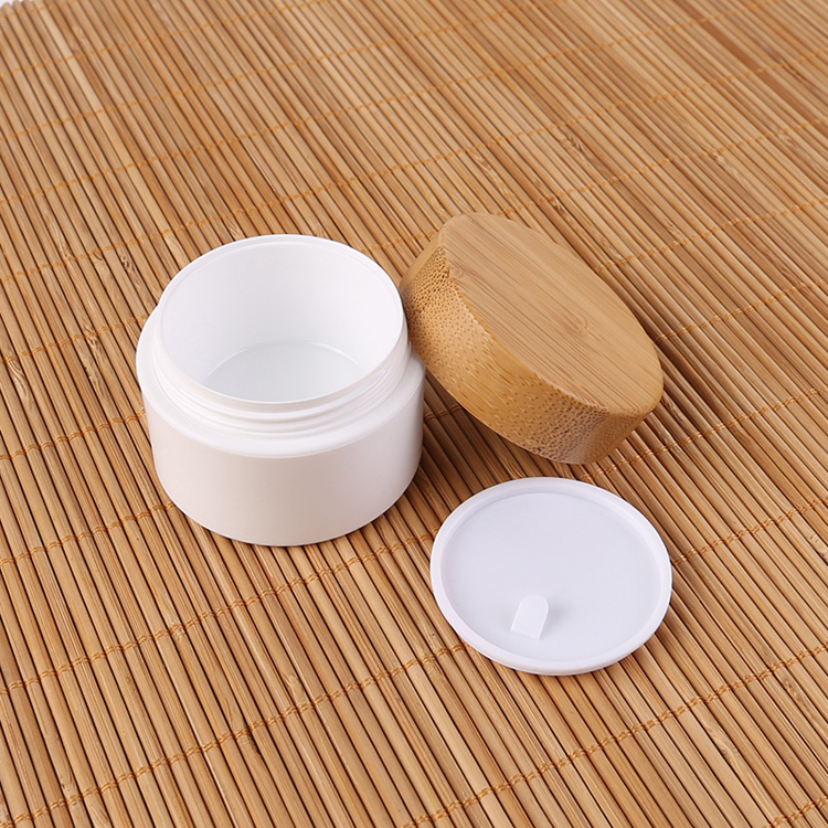 Unique White / Bamboo Colored Cosmetic Packaging Acrylic Cream Jar