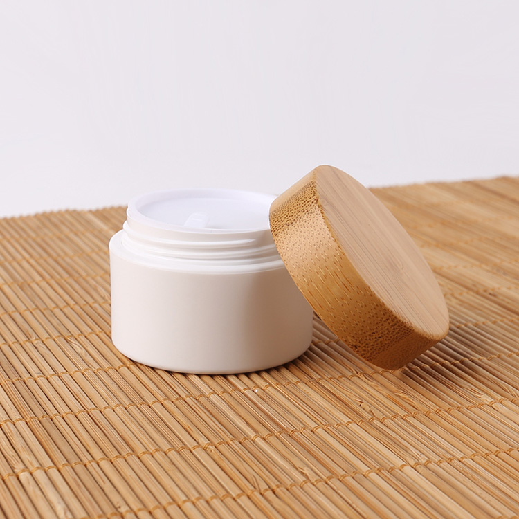 Unique White / Bamboo Colored Cosmetic Packaging Acrylic Cream Jar