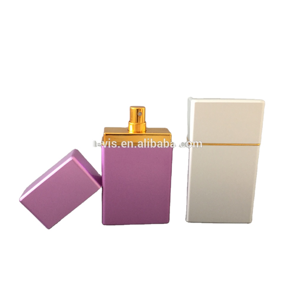 Unique aluminum and plastic flat perfume bottles 50ml with atomizer