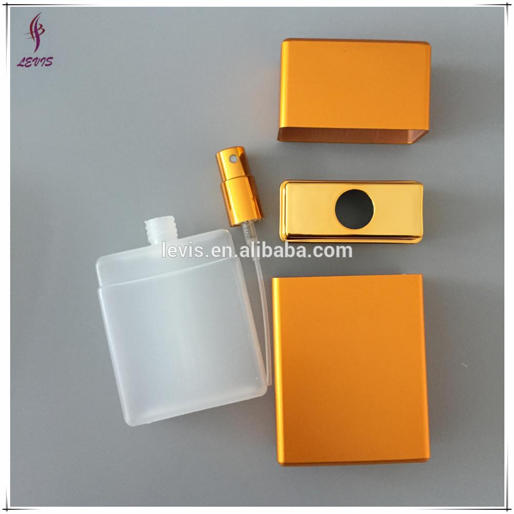 Unique aluminum and plastic flat perfume bottles 50ml with atomizer