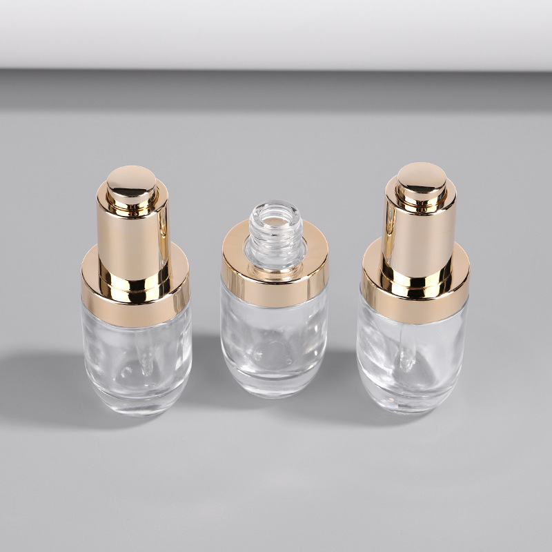 Unique cosmetic packaging perfume serum round shape 1 oz 30 ml transparent glass dropper bottle for essential oil
