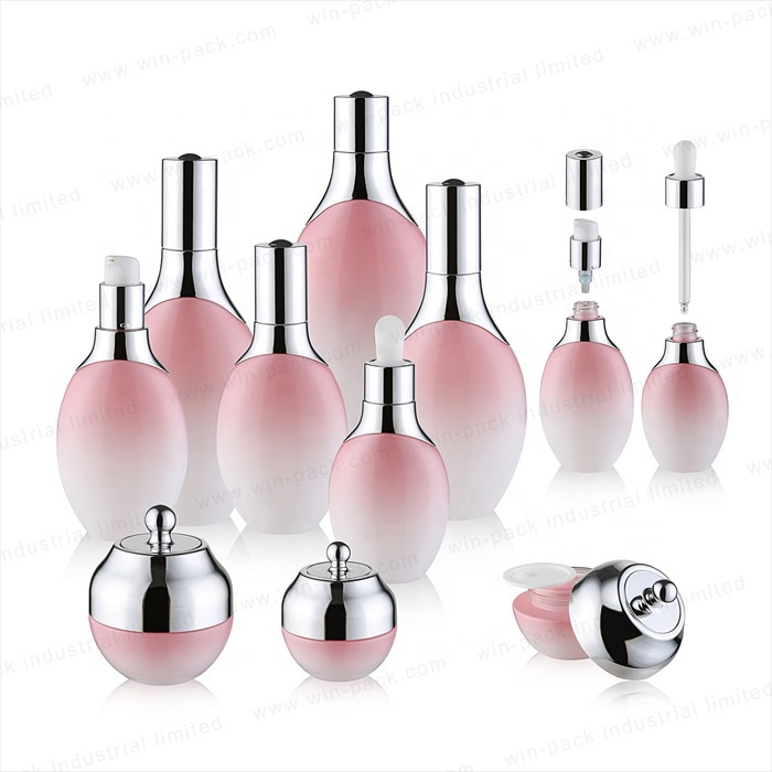 Unique deign gradient pink glass lotion bottle for cosmetic packing in factory price