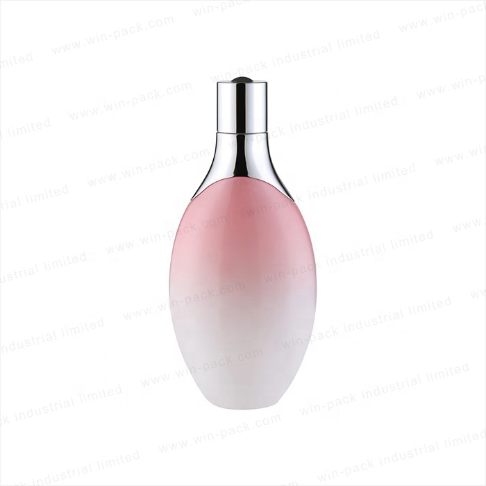 Unique deign gradient pink glass lotion bottle for cosmetic packing in factory price
