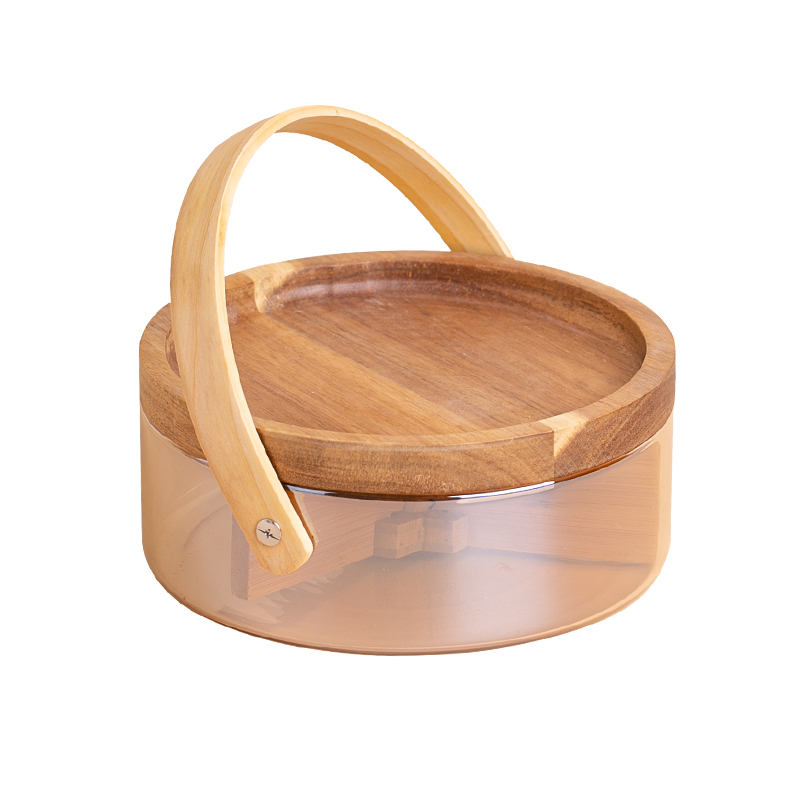 Unique desigh high quality home decor wooden sugar cookie brown glass canister