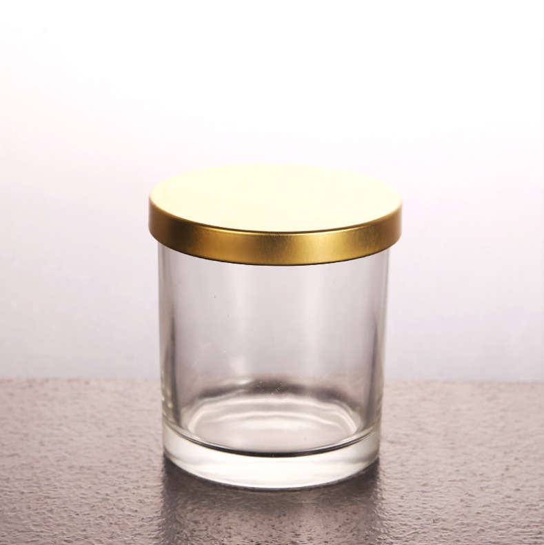 Unique design 4oz 8oz decorative glass jar for candle with gold lid with lid