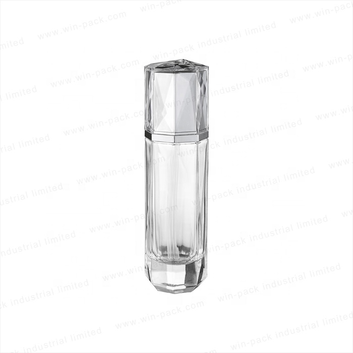 Unique design custom made glass lotion bottle with shiny acrylic cap in high quality low price