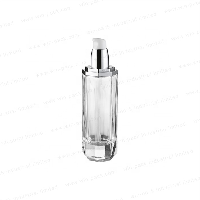 Unique design custom made glass lotion bottle with shiny acrylic cap in high quality low price
