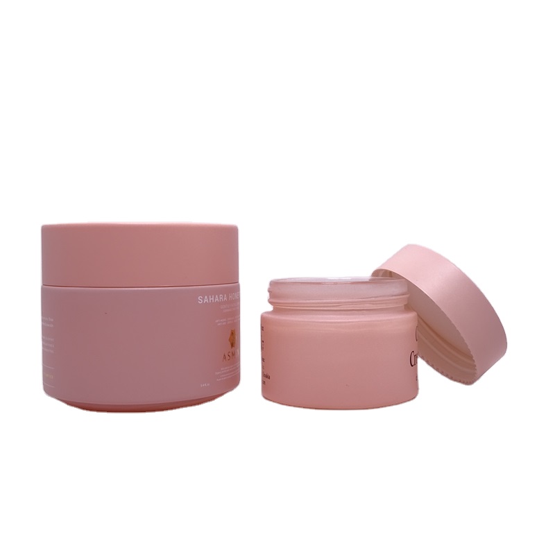 Unique glass cosmetic jar 100g 50g frosted pink opaque cream glass jar with lid customs silk screen hot stamping gold logo