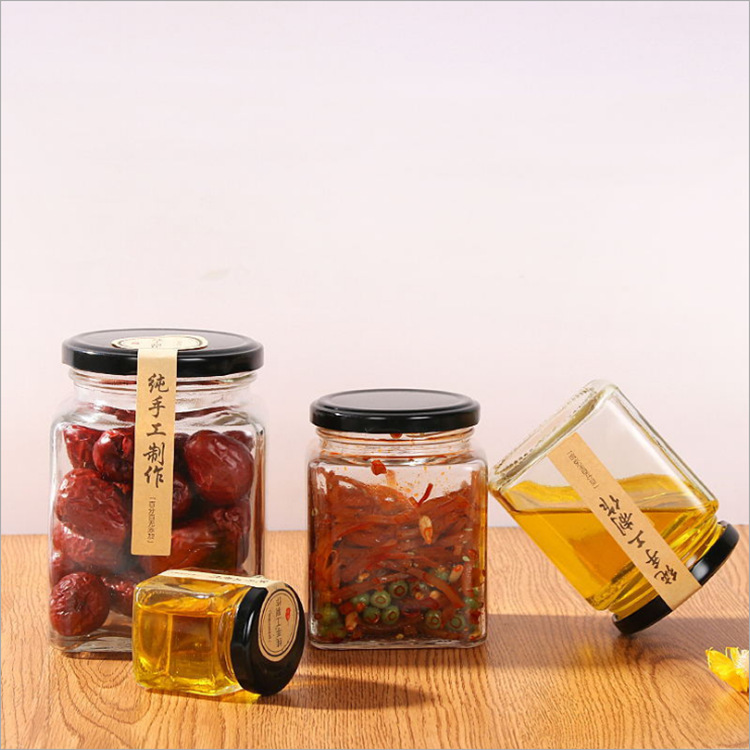Unique shape 100ml 200ml square kitchen glass jars small glass jar with lid