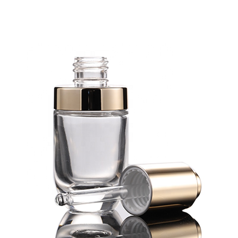 Unique transparent perfume serum round shape 1 oz 30 ml transparent glass dropper bottle for essential oil