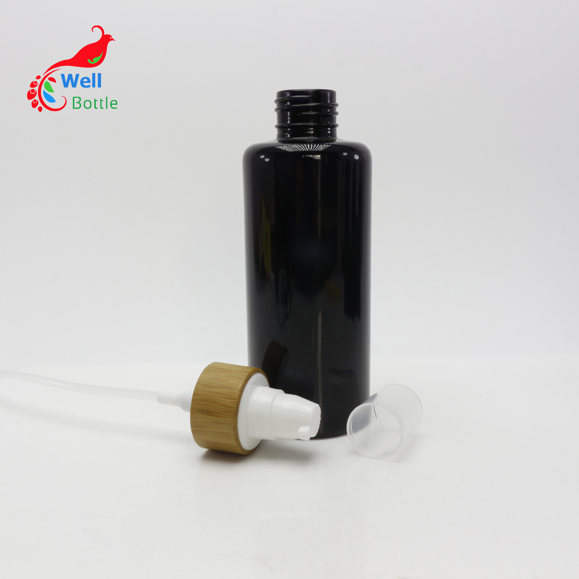 Unique violet glass serum bamboo bottle paper tube with childproof cap for Liquid V221E