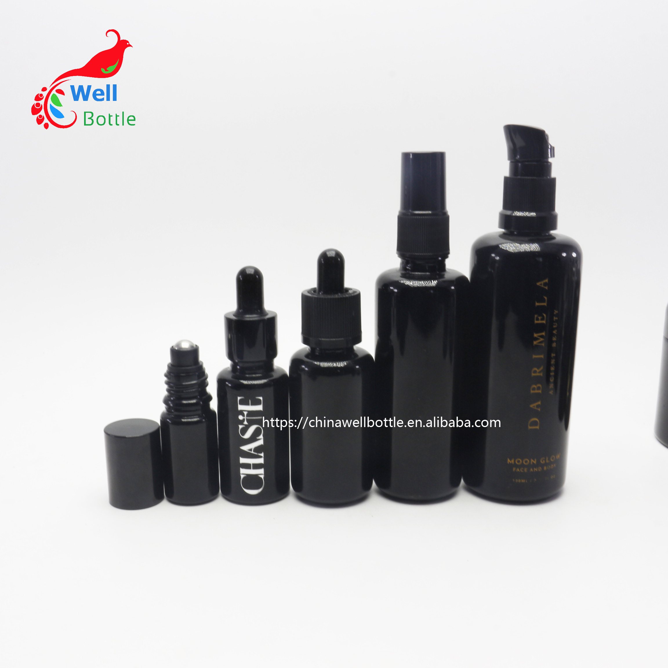 Unique violet glass serum bamboo bottle paper tube with childproof cap for Liquid V221E