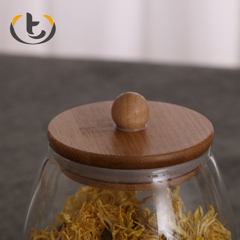 User-friendly flower glass jar with cork lid & wooden spoon coffee bean glass jar