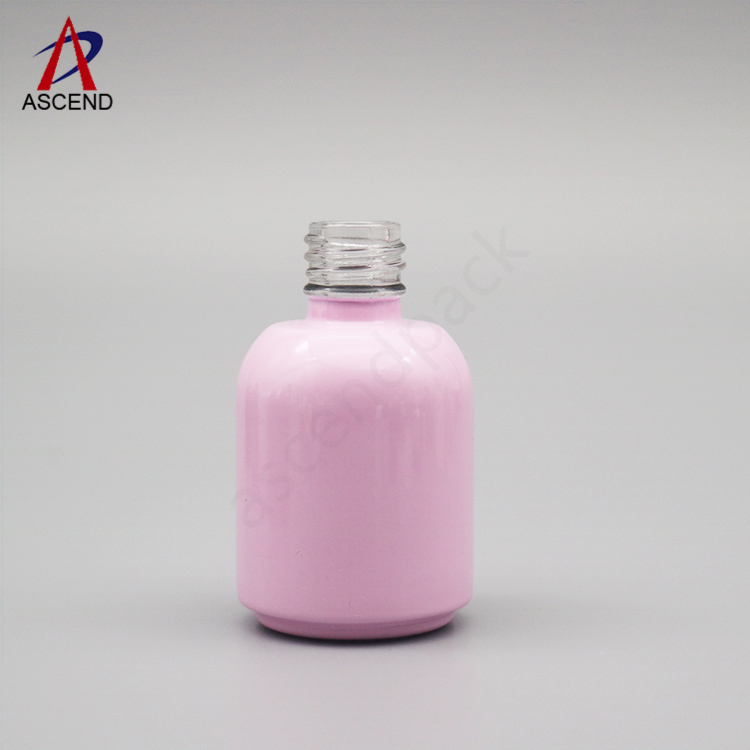 Uv Led protected pink round glass 10ml nail polish bottle uv gel polish glass bottle with pink long cap and gel brush
