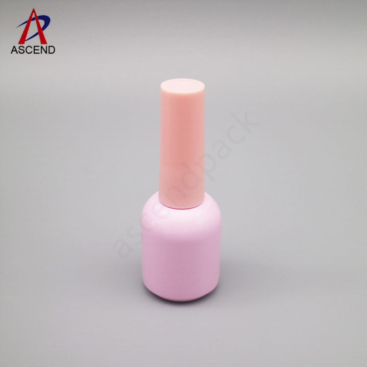 Uv Led protected pink round glass 10ml nail polish bottle uv gel polish glass bottle with pink long cap and gel brush