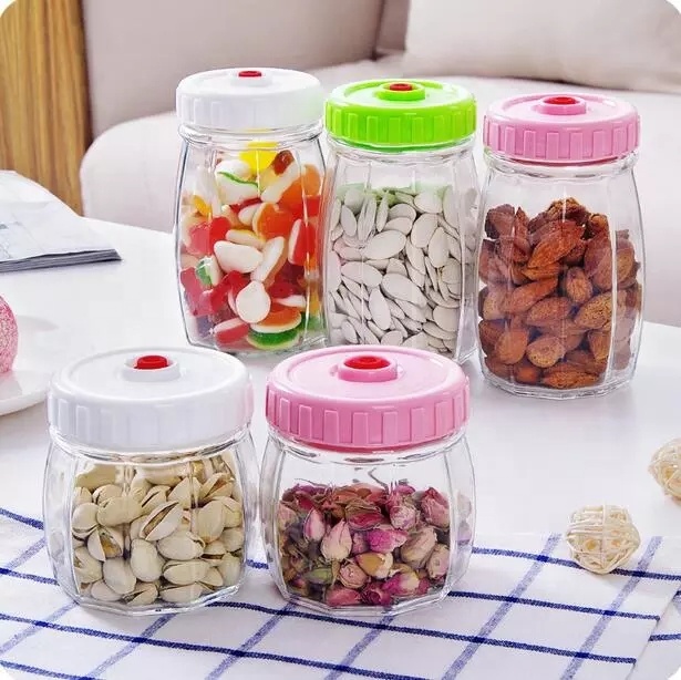 Vacuum Airtight And Sealed Glass Mason Jar Candy Organizer Snack Cans Grain Glass Container Dried Fruit Storage Bottles With Lid