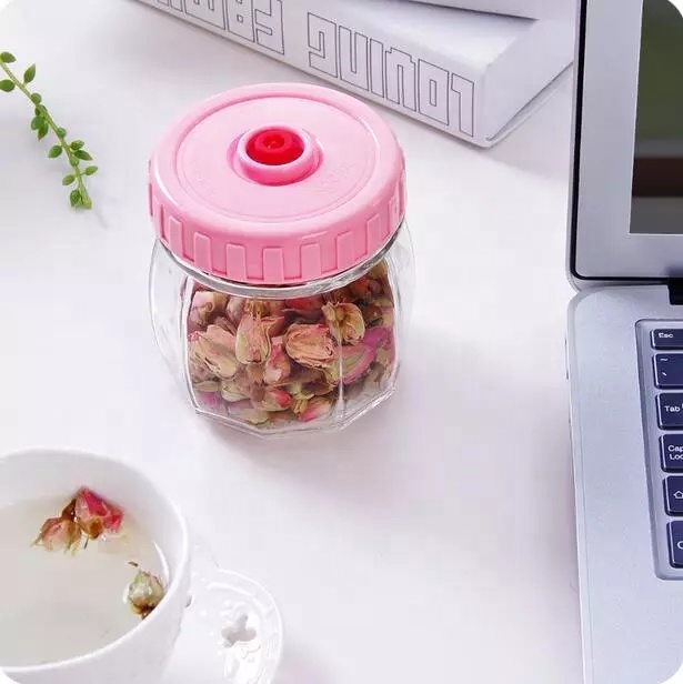 Vacuum Airtight And Sealed Glass Mason Jar Candy Organizer Snack Cans Grain Glass Container Dried Fruit Storage Bottles With Lid