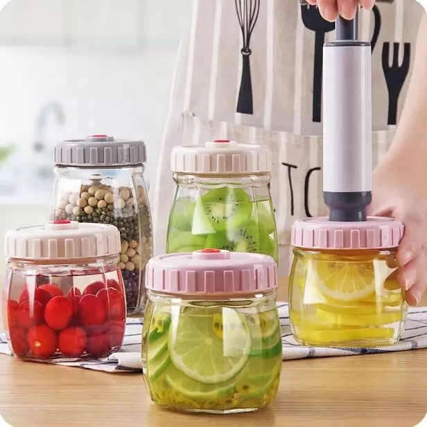 Vacuum Airtight And Sealed Glass Mason Jar Candy Organizer Snack Cans Grain Glass Container Dried Fruit Storage Bottles With Lid