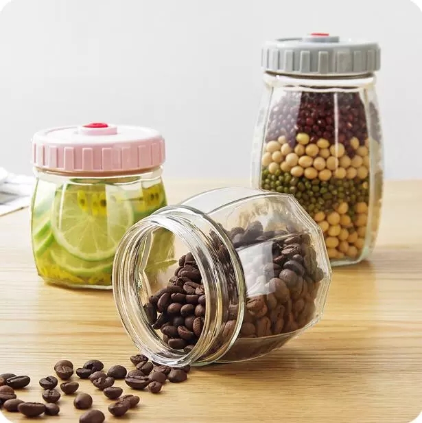 Vacuum Airtight And Sealed Glass Mason Jar Candy Organizer Snack Cans Grain Glass Container Dried Fruit Storage Bottles With Lid