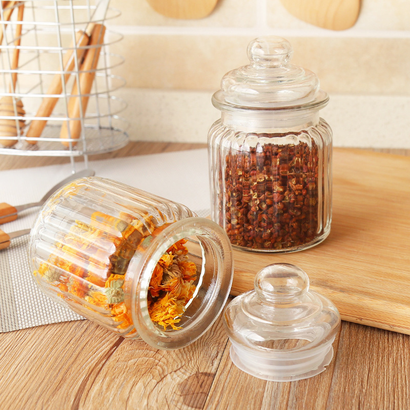 Vacuum Stripe Glass Jars With Lids Glass Storage Canisters Serving For Spices Tea Jam Pantry Organization
